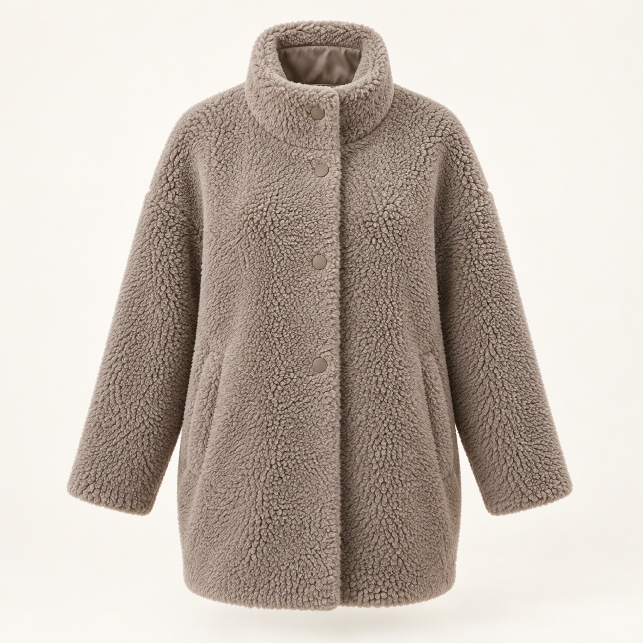 Warm gray Pebble Cocoon Coat, front view