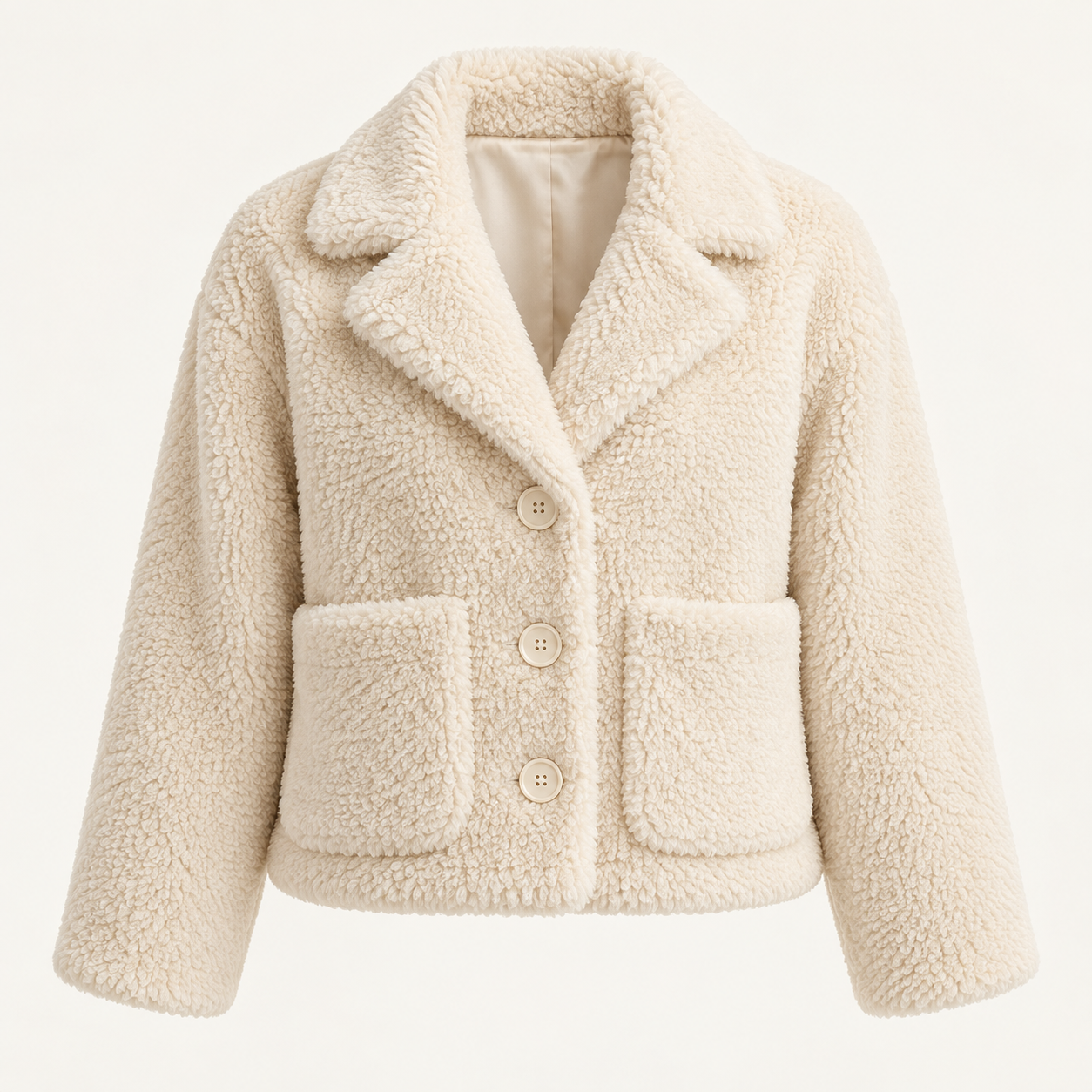 Cream Sunday Cloud Jacket: Notched lapel, Three tonal buttons, Patch pockets